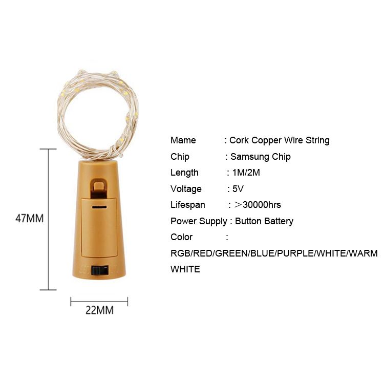 Batterie Bouteille Vin Cork avec 15 DEL String Light-Choisir Couleur