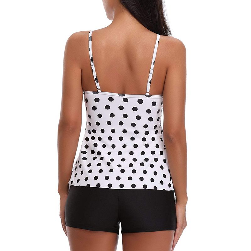 Женские купальники Tankini Boyshorts 2 шт Купальники Плюс размер Купальный  костюм Flounce Горошек Черный рюшами Купальник