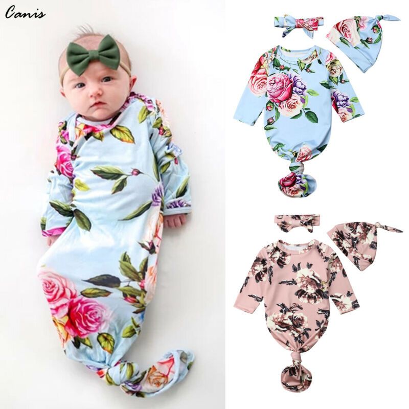 Canis Newborn Infant Baby Cartoon Sleeping Swaddle Blanket Muslin Wrap Hat Set