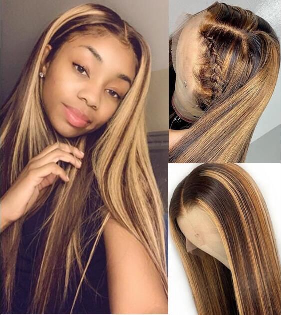 Two Tone Ombre Highlight Lace Front Wigs Straight 10A Grade Brazilian  Virgin Human Hair Full Lace