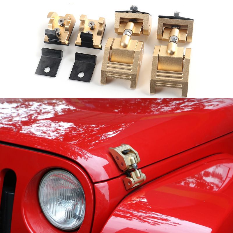 Gold Aluminum Ally Hood Latches Hood Catch Latch Set For Jeep Wrangler JK  2007-2017 Car Exterior Accessories