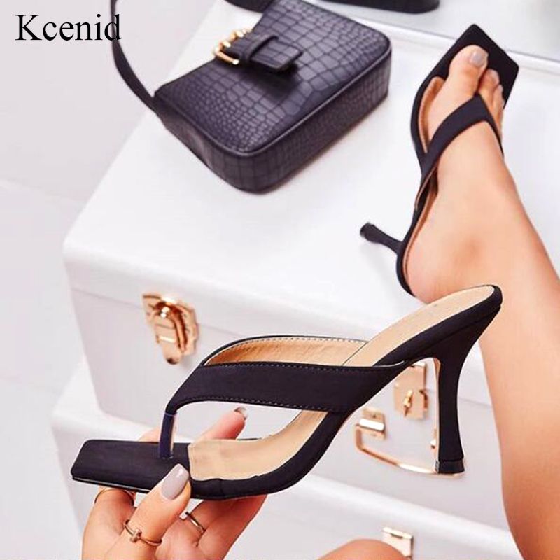 square toe flip flop heels