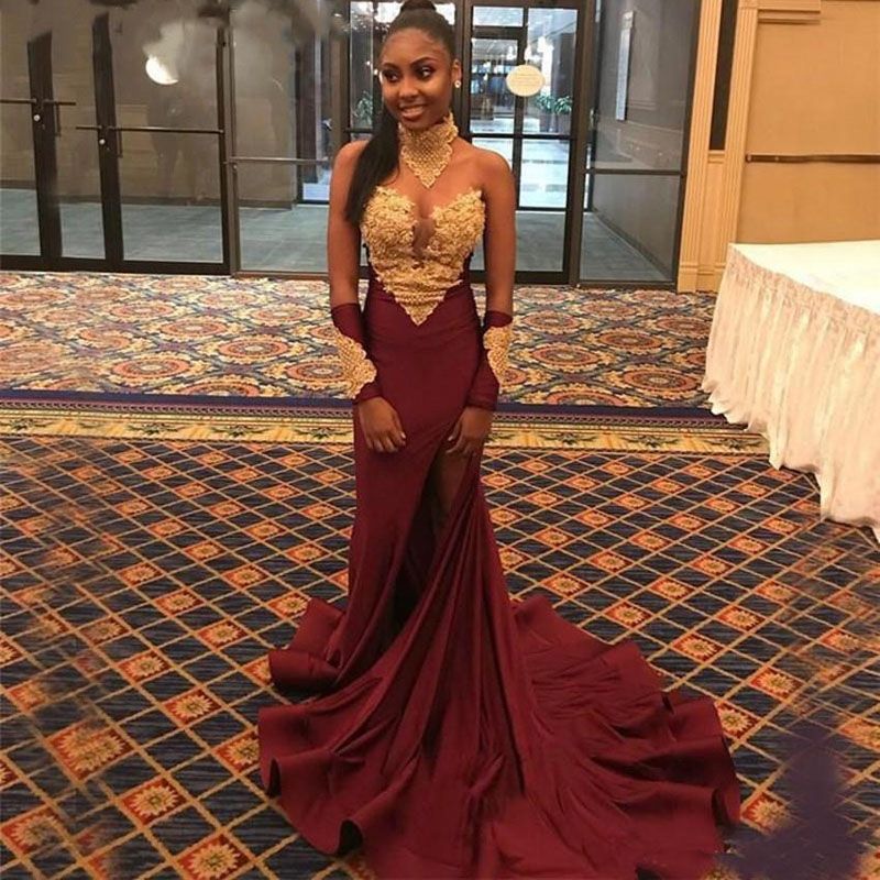 burgundy and black prom dresses