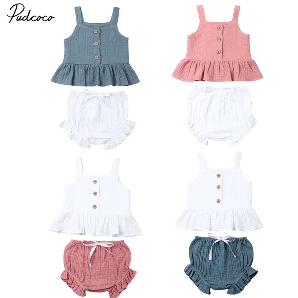 US 2pcs Toddler Kid Baby Girl Cotton Linen Top+Summer Short Pants Casual Outfits