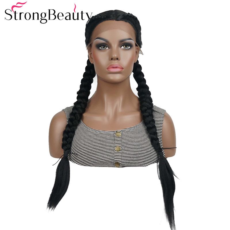 Two Braid Hairstyles Lace Front Wigs for Women Synthetic Hair Long Black  Lace Wig