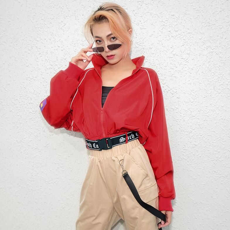 red cropped windbreaker