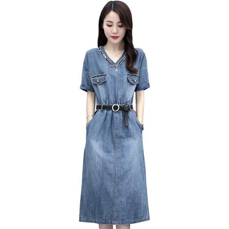 mid length denim dress