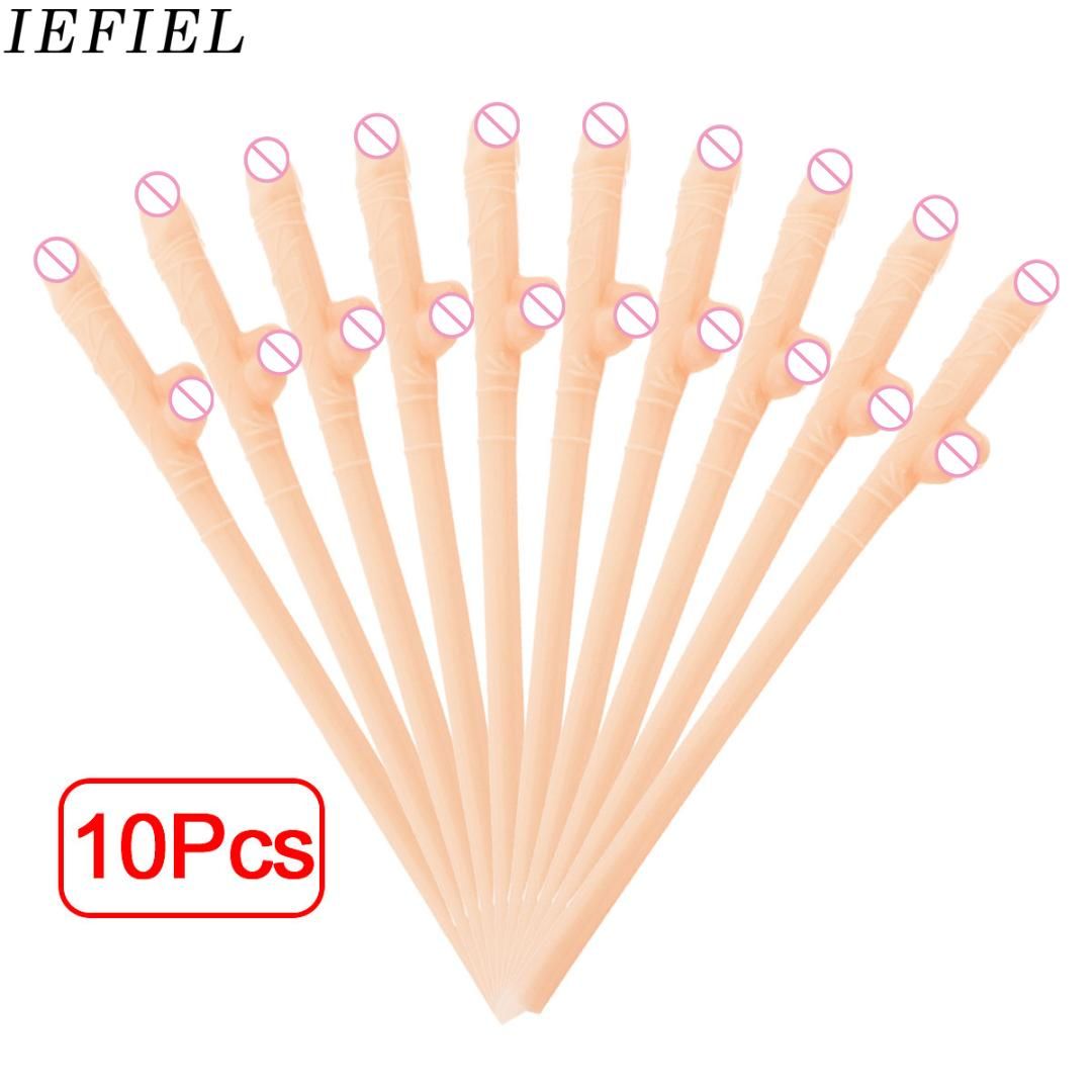 10 x White Plastic Reusable Straws with Cleaning Brush Party Home Favors