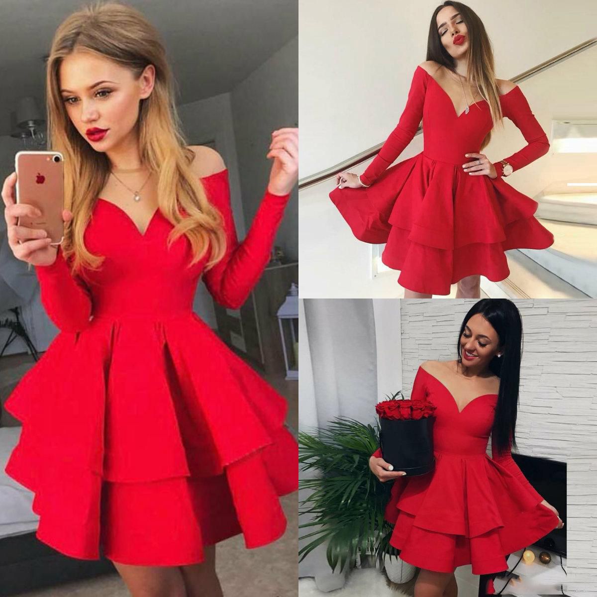 Long Sleeve Short Prom Dress Party Wear 