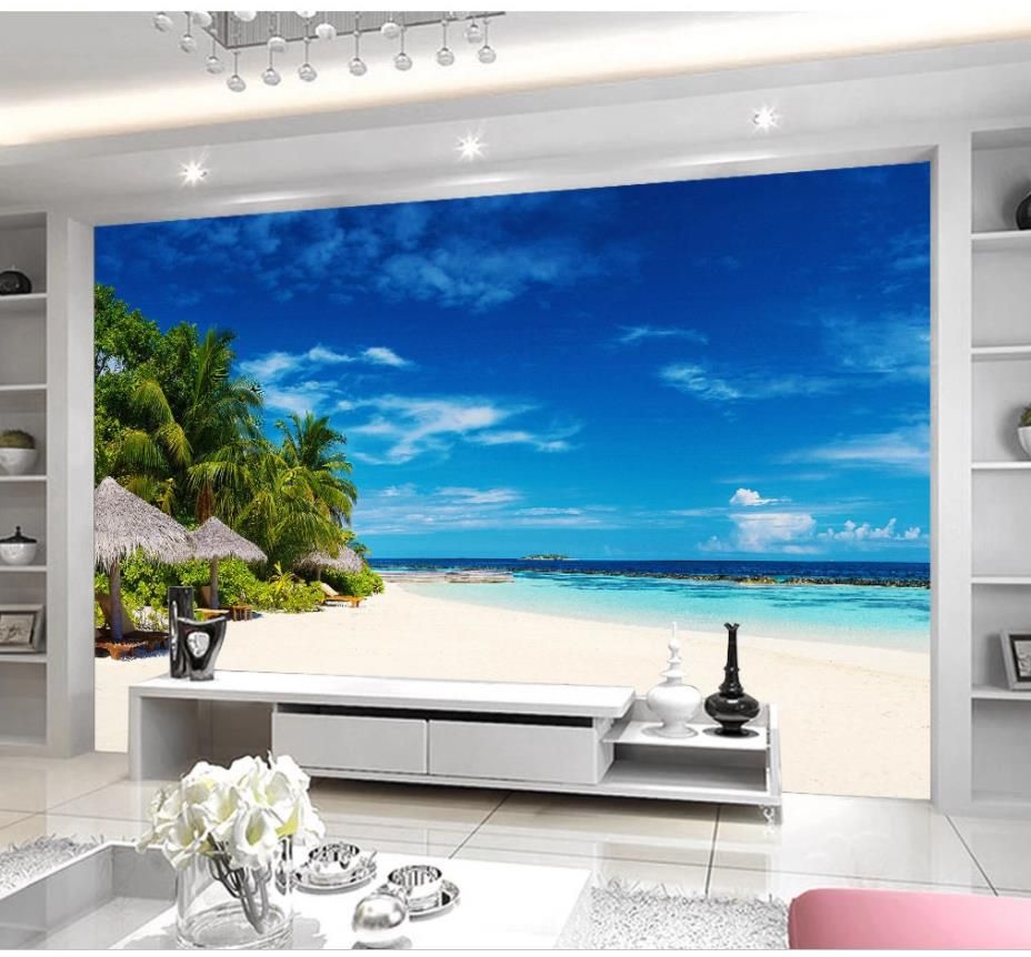 Compre Paisaje Coco Árbol Playa Paisaje Marino Fondo Pintura Mural Moderno  Salón Fondos De Pantalla A 9,35 € Del Yiwuwallpaper1688 | DHgate.Com