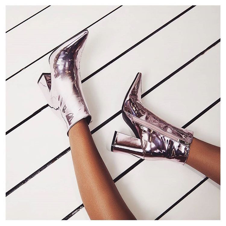 Botines de charol de oro rosa para mujer, botines brillantes con tacón de  bloque y punta redonda, para fiesta, FSJ|Botas hasta el tobillo| -  AliExpress