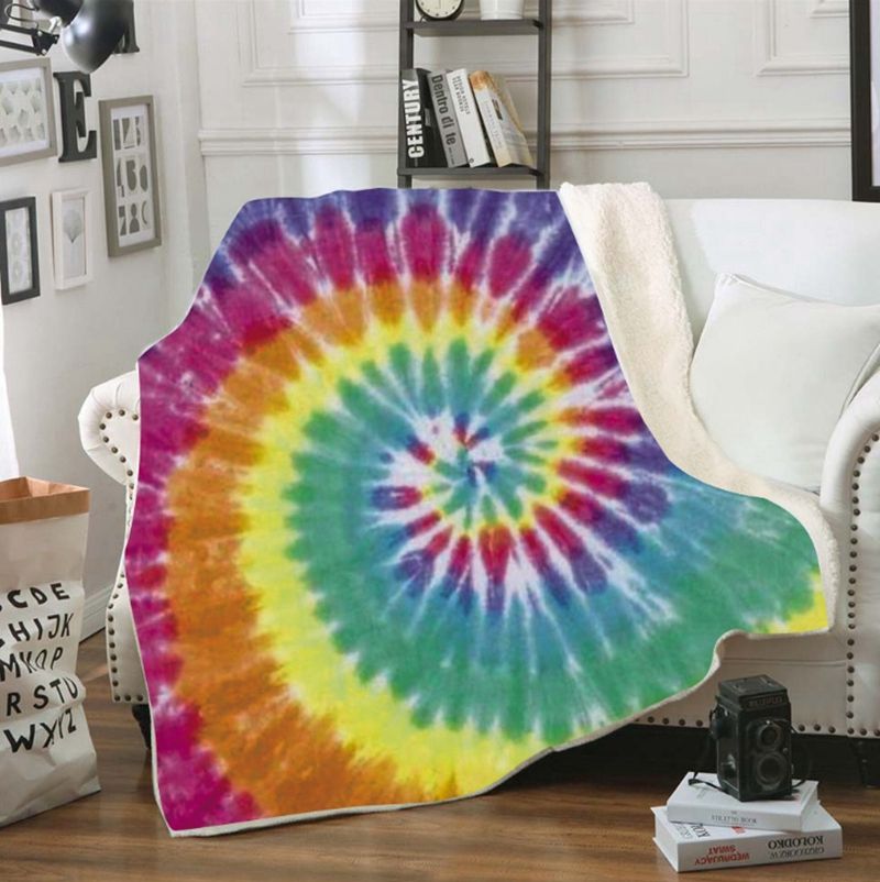 Rainbow Tie Dye Sherpa Flannel Throw Blankets Thick Reversible Plush Fleece Blanket for Bed Couch Sofa Decor Colorful Ethnic Ultra Soft Comfy Warm Fuzzy TV Blanket 49x79in
