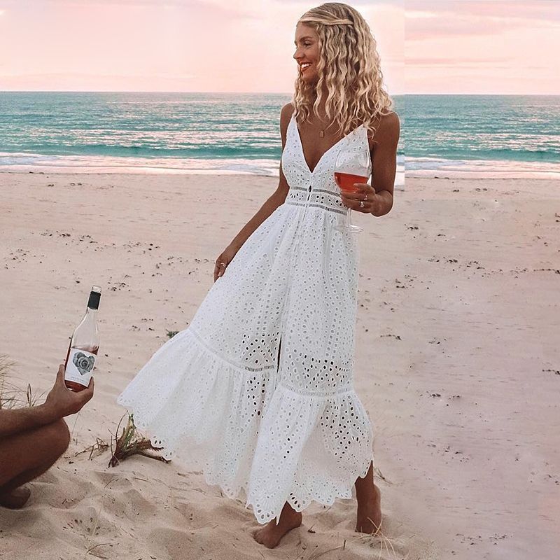 white cotton boho maxi dress