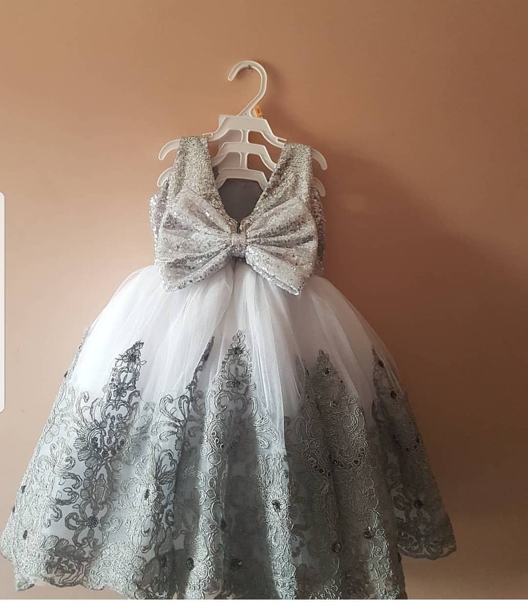 grey lace flower girl dress