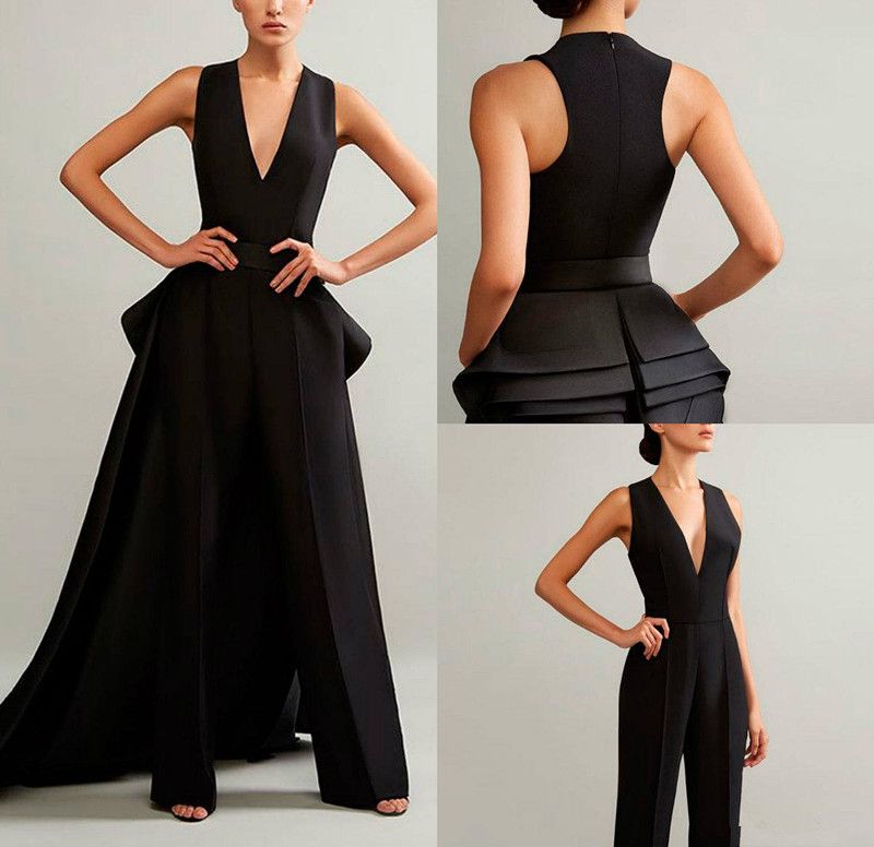 black pantsuit with train