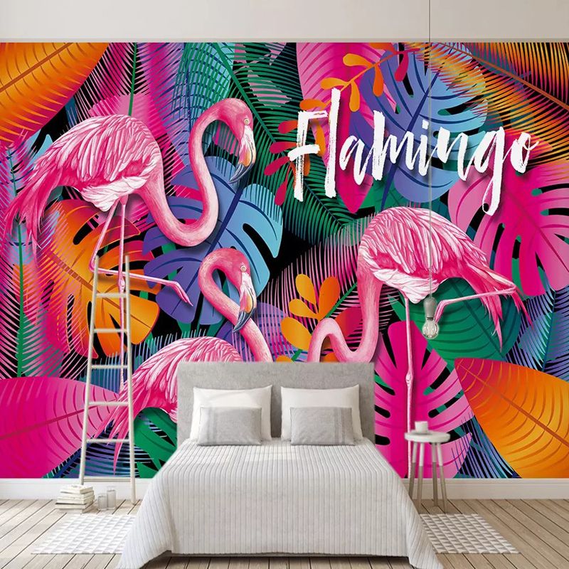 Graffiti Flamingo Wallpaper Hand Painted Monstera Wallpaper Silk Wall Murals Large Wall Art Children S Room Bedroom Sofa Tv Background Wall Free