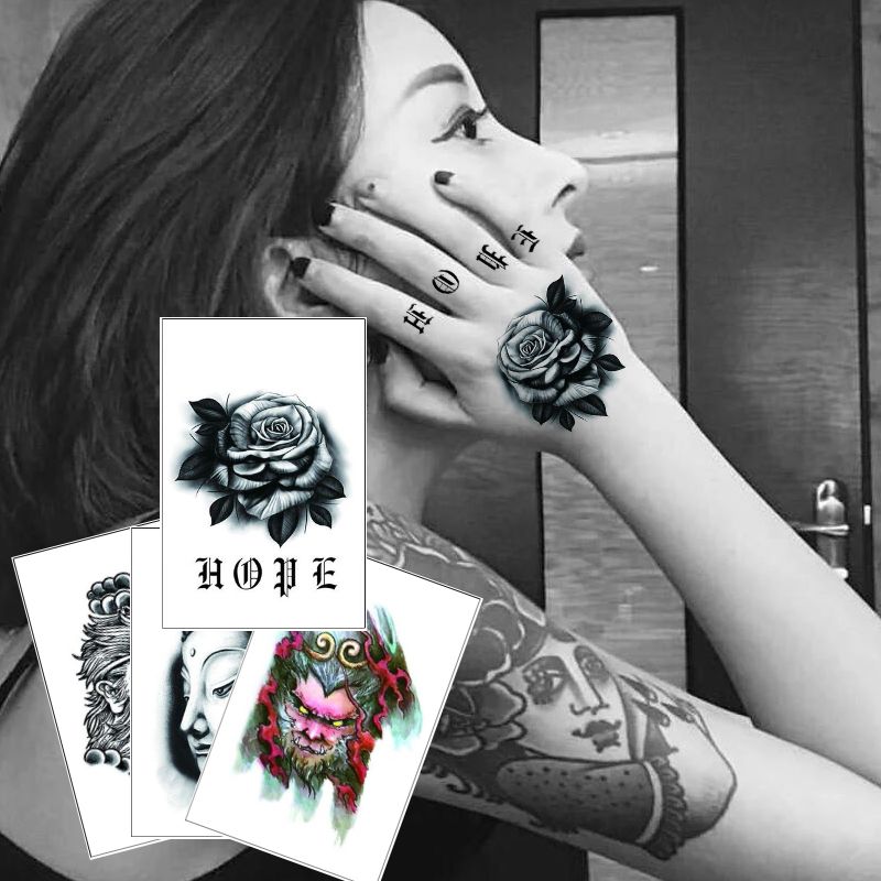 12x15 5cm Mht Hand Tattoo Sticker Fake Black Henna Rose Flower Wolf Skull Joker For Woman Man Arm Ankle Shoulder Waterproof Temporary Tattoo From Homimly 0 7 Dhgate Com