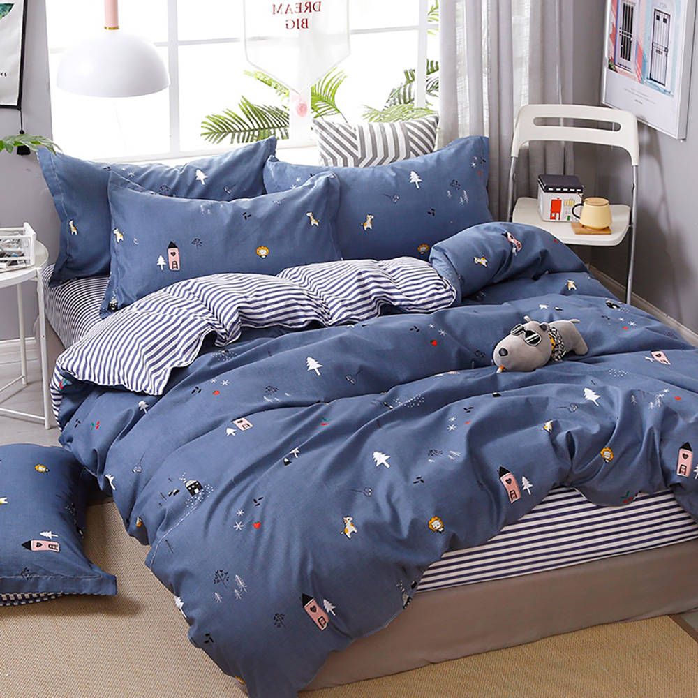 Cartoon Bedding Set King Size Creative Fashionable Navy Duvet