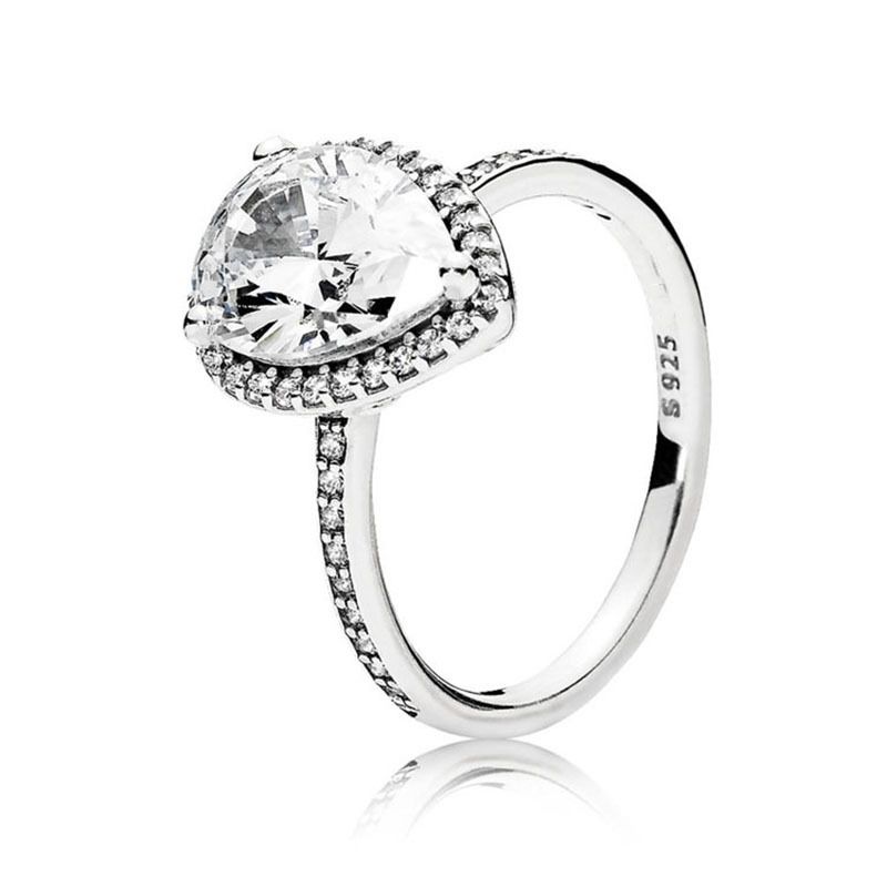 Alta calidad 925 anillo de gota CZ gota de plata con LOGO Joyería