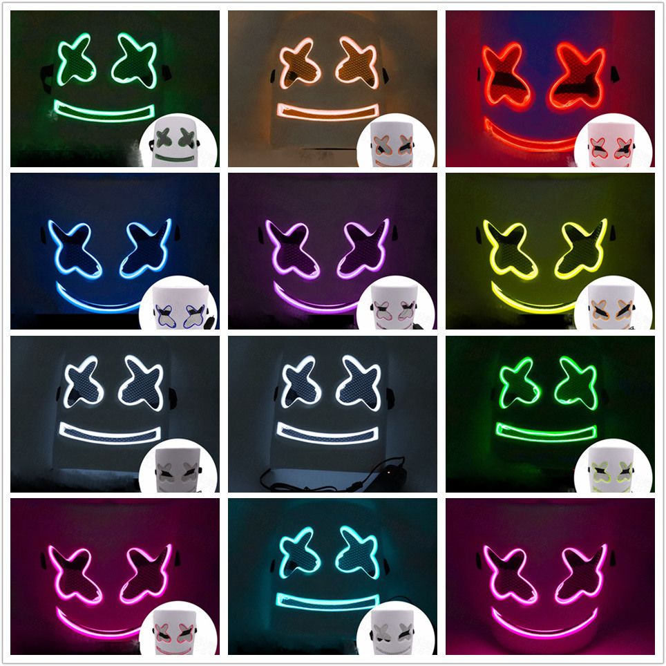 دي جي مارشميلو قناع 10 ألوان الانارة الصمام قناع ابتسامة الوجه