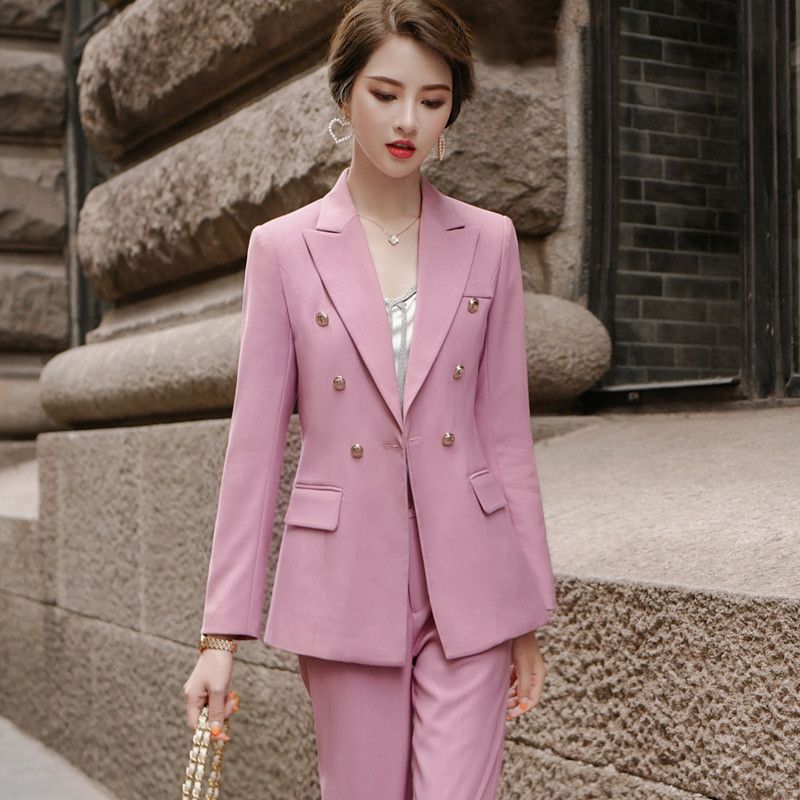 2020 Spring New Pink Pants Suits Women Temperament Fashion Casual ...
