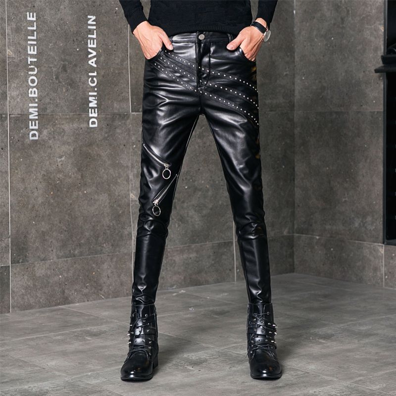 mens stretch leather pants