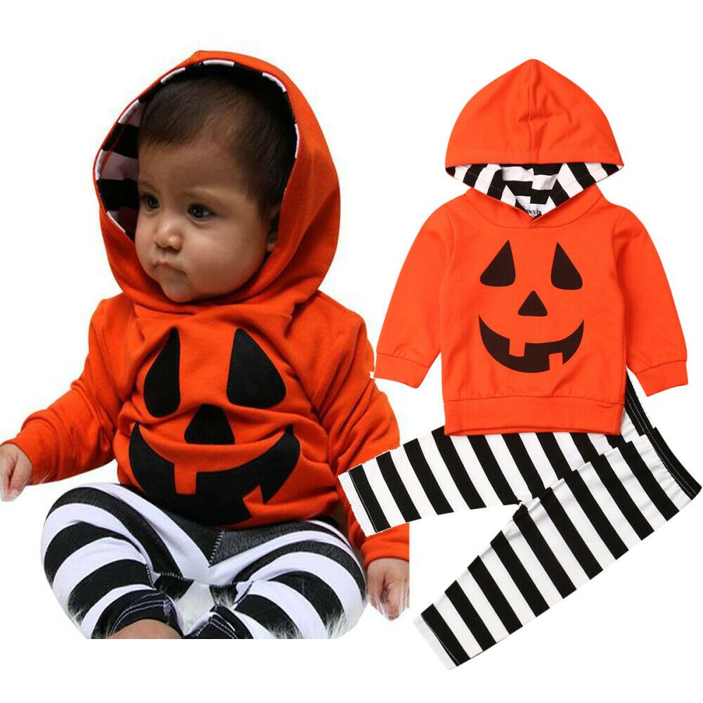 2019 2019 Toddler Kid Baby Girl Boy Halloween Clothes Sets Pumpkin Hooded Tops+Stripe Pants Outfits Infant Baby Festival Clothes From Wangxiaofeng806,