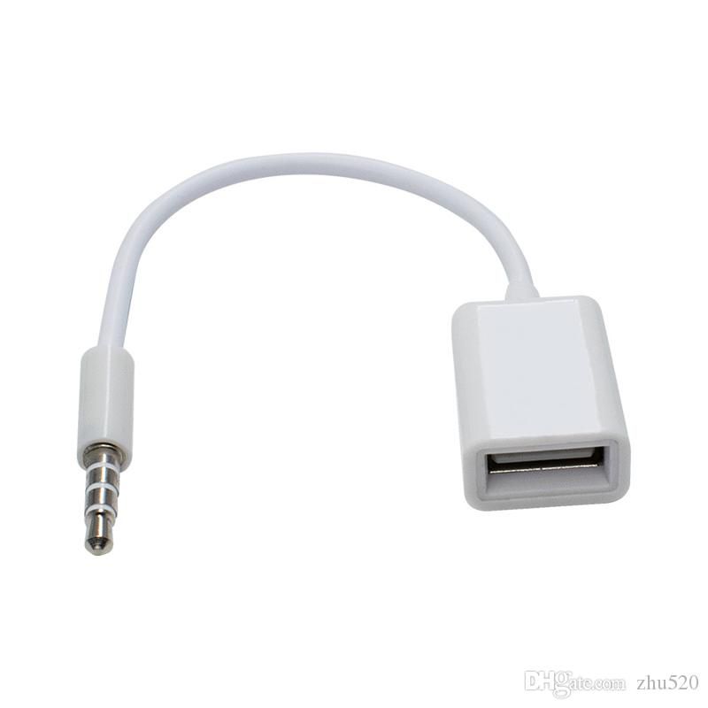 3.5mm White Male Car AUX Audio Plug Jack To USB 2.0 Female Converter Adapter
