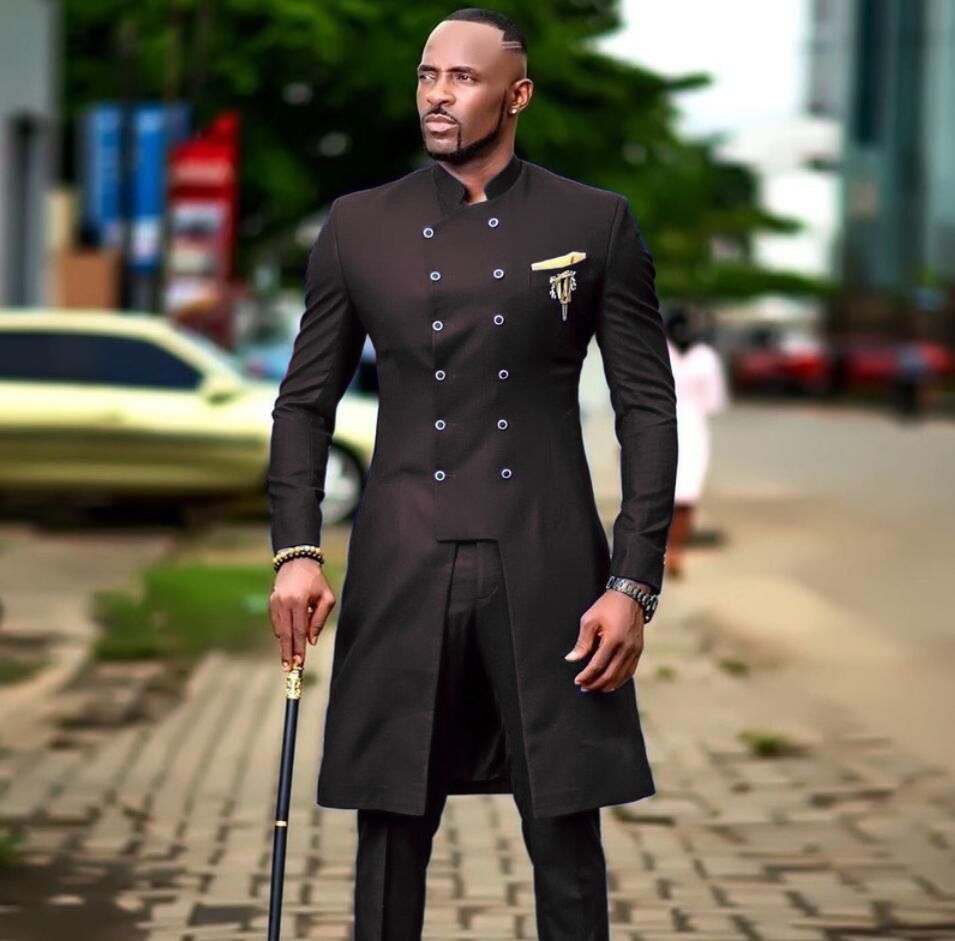 Blue Tailcoat Double Breasted Mens Suit 