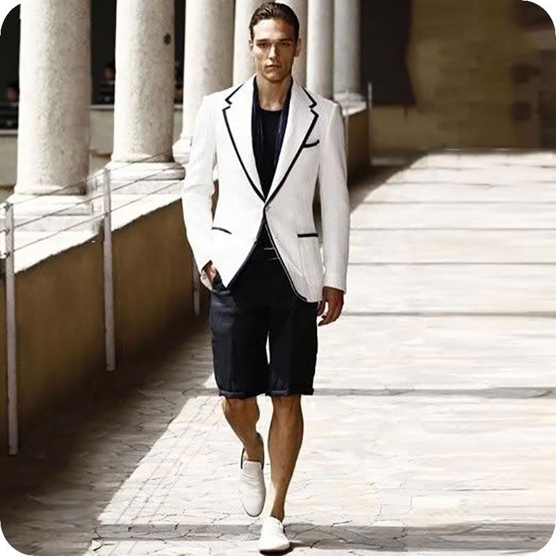 Latest Designs White Men Suit Black Short Pants Groom Wedding Tuxedos ...
