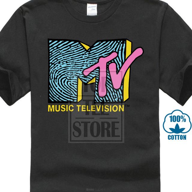 MTV MUSIC TELEVISION T-SHIRT BLACK MENS ROCK POP HIP HOP RETRO TV SHOW TEE MENS