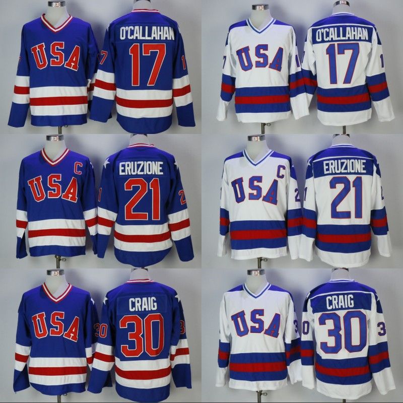 1980 Miracle On Ice USA Hockey Movie Jersey 30# Jim Craig Blue White Ice Hockey Jersey