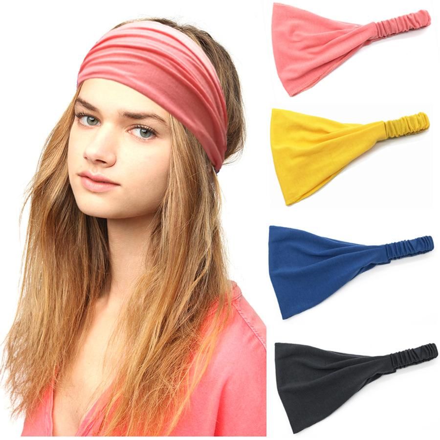 Ladies Girl Twist Knot Headband Elastic Heads Wrap Turban Hair Bands Pure~Color9