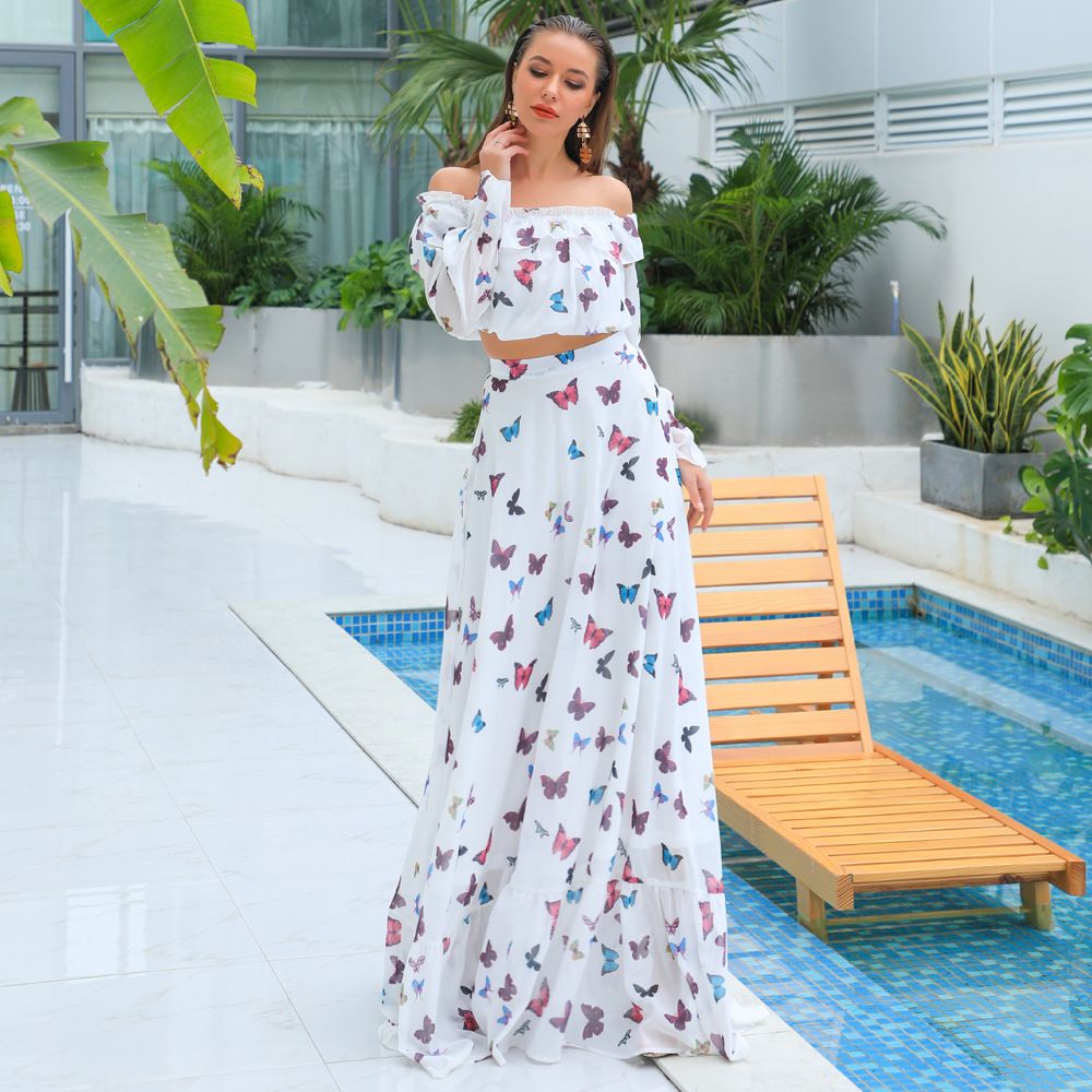Vestido de fiesta playa manga larga decoración de de mariposa vestido de noche vestidos de baile sexy fiesta de noche vestidos de playa