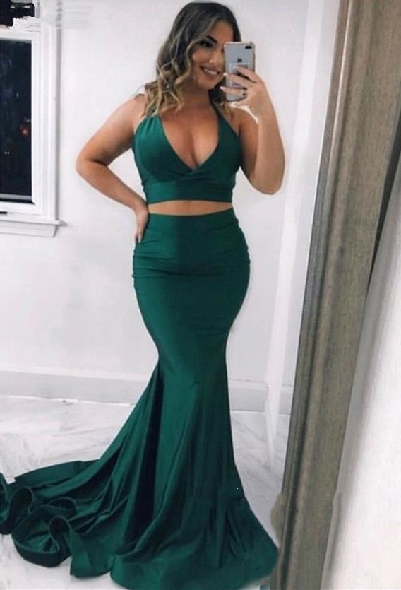 Compra 2020 Vestido De Fiesta Verde De Dos Piezas Sin Mangas De La Sirena  Del Vestido Formal Del Partido Afraic Chicas Vestidos De Noche De La Sirena  Del Desfile Drseses Por Encargo