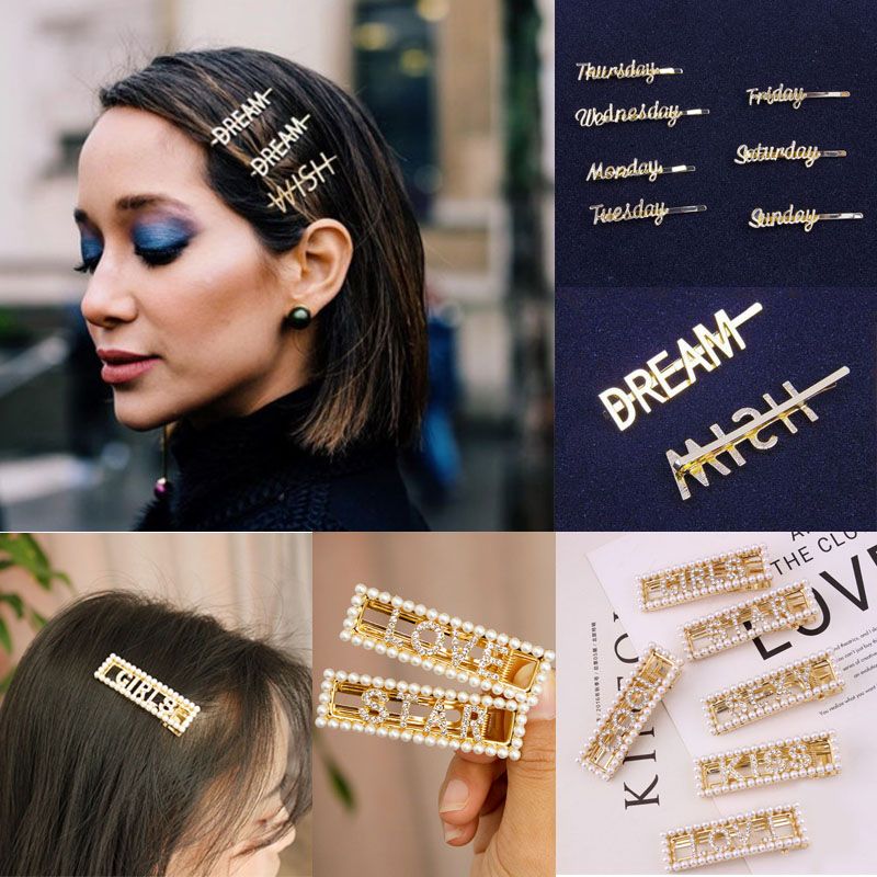 Women Girl Pearl Hair Clip Gold Hairpin Slide Grips Barrette Hair