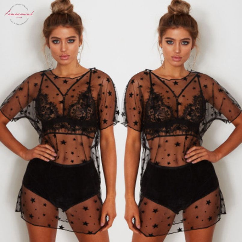 Sexy Women Star Printed Dresses Short Sleeve Casual Ball Gown Mesh Transparent New Black Summer Mini Dress Women Elegant Cocktail Dresses Summer Cocktail Dresses From Modeng09 10 87 Dhgate Com