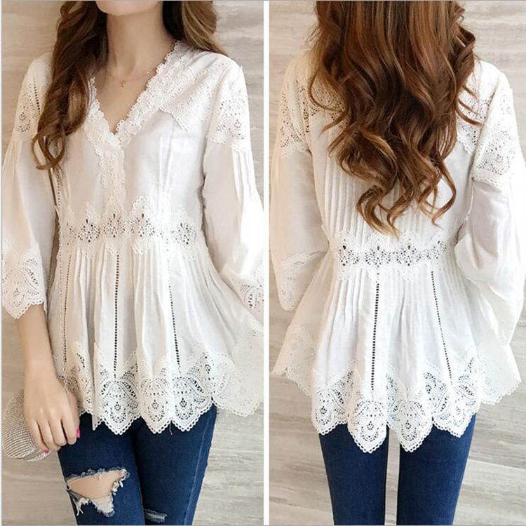 Espectador Cien años Volverse loco Blusa de encaje Mujer Moda Tres Trimestre 3/4 Bell Flare Sleeve Profundo Cuello en V Blanco Tops de algodón elegante Lady Hollow Out Lace Camisa de encaje Y19062601 Espectador Cien años Volverse loco Blusa de encaje Mujer Moda Tres Trimestre 3/4 Bell Flare Sleeve Profundo Cuello en V Blanco Tops de algodón elegante Lady Hollow Out Lace Camisa de encaje Y19062601