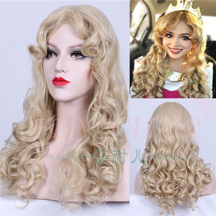 Envío gratis La Bella Durmiente Princesa Aurora Anime Largo Ondulado Oro  Rubio Cosplay Peluca de Pelo