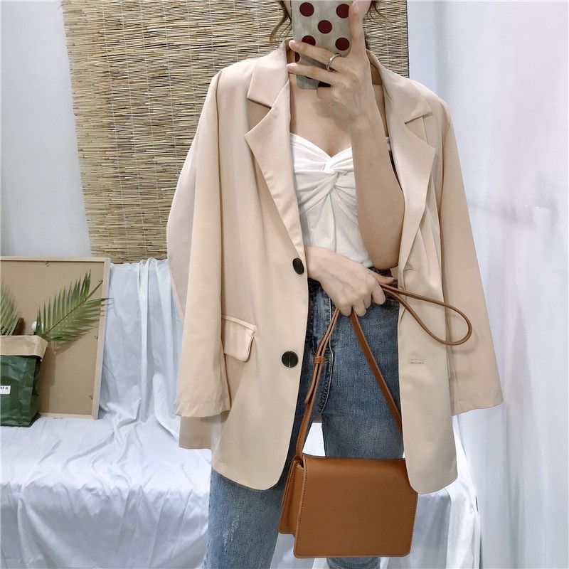 Compra Trajes De Mujer Blazers Spring Summer Blazer Mujer Beige Chaqueta  Negra Coreano Damas Ocio Largo Barato | Entrega Rápida Y Calidad | Es.Dhgate