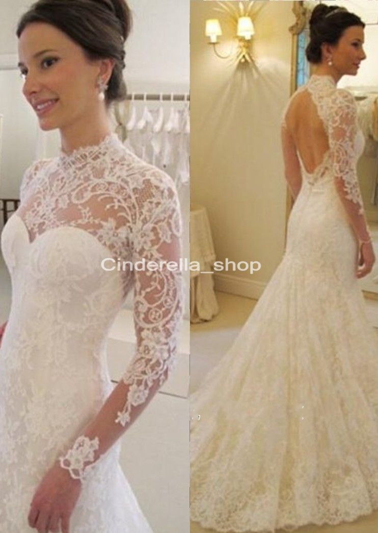 Cuello alto Encaje Mangas largas Vestidos de novia 2019 Illusion Body con espalda abierta Modest Ruffles Cuello alto Encaje Mangas largas Vestidos de novia 2019 Illusion Body con espalda abierta Modest Ruffles