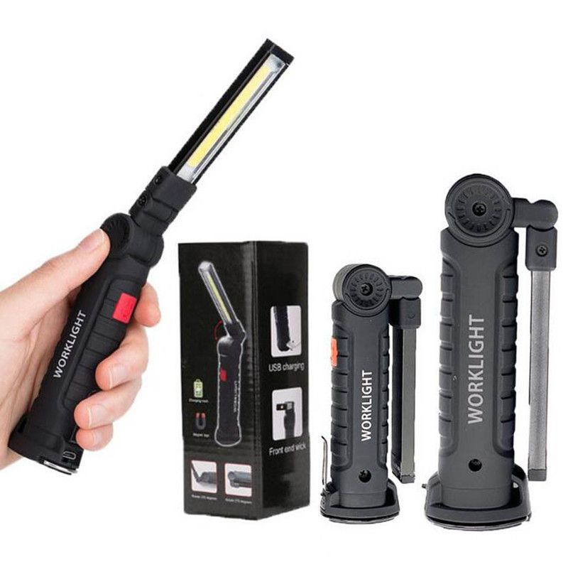 LED COB Flashlight Rechargeable Work Lamp Portable Lighting Battery Slim Torch