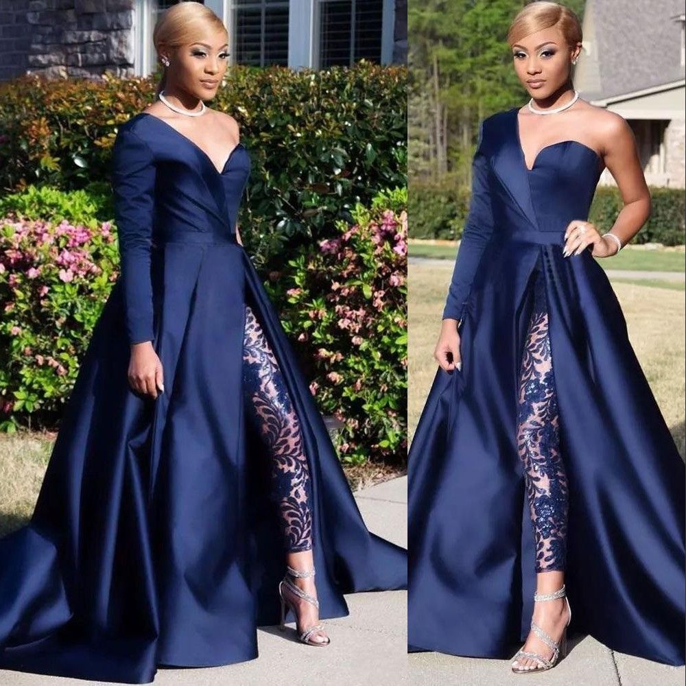 navy a line prom dress