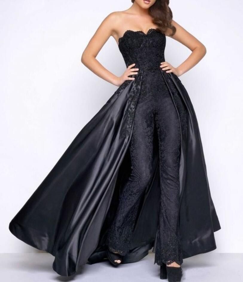 Women Jumpsuits With Overskirts Prom Dresses Strapless Black Lace ...