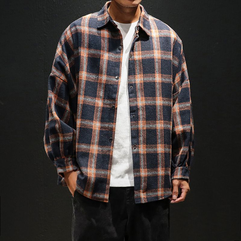 Mens Plaid Flannel Shirts Hip Hop Men 