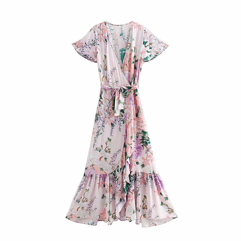 Vintage Chic Women Pink Floral Print Bat Sleeve Beach Bohemian Maxi Dress Ladies Cross V Neck Sashes Boho Dress Vestidos Grey Summer Dress Casual Party Dress From Beatricl 22 00 Dhgate Com