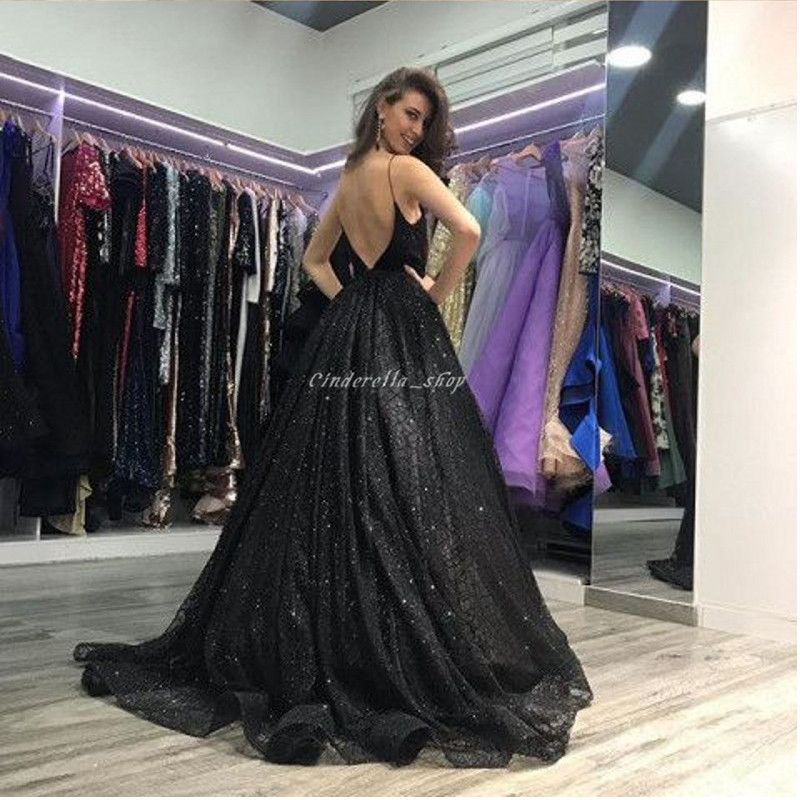 shiny black prom dress