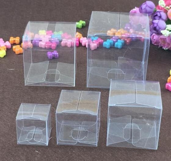 50 unids cuadrados de plástico transparente Cajas de PVC transparente caja de regalo impermeable PVC cajas de transporte caja de embalaje niños regalo joyería / caramelo / juguetes /
