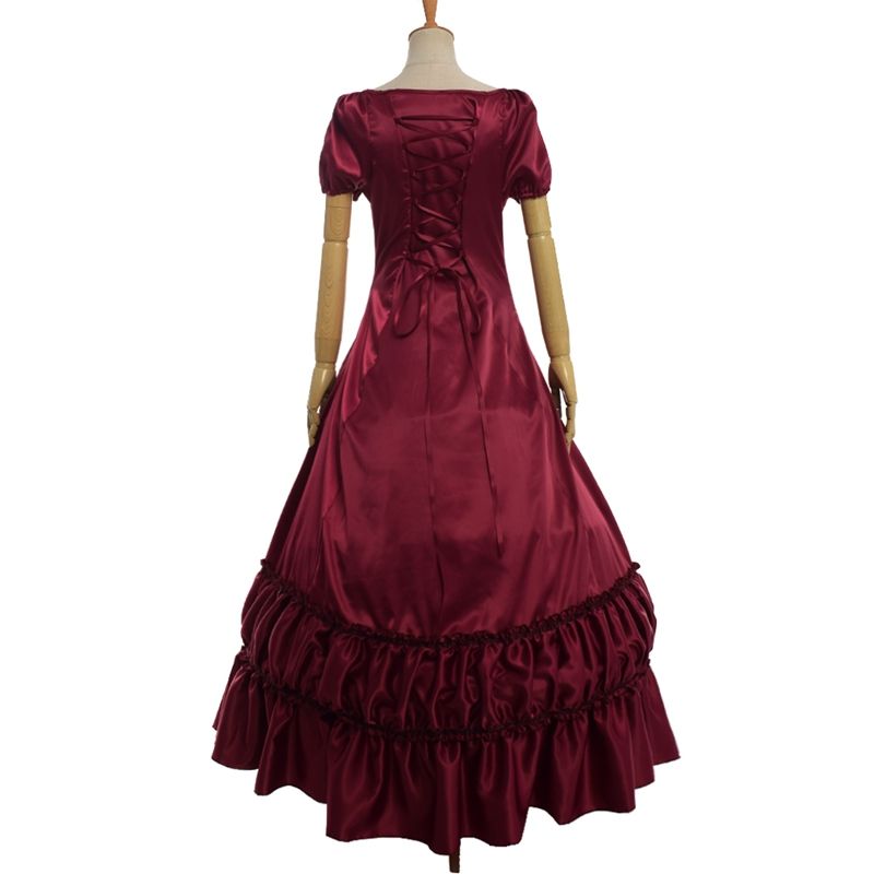 Retro Civil War Gothic Lolita Satin Ball Gown Black Red Sleeveless Prom Dress