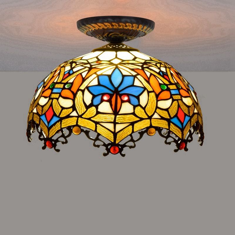2019 12 Inch Stained Glass Ceiling Lights Baroque Indoor Art Glass Lightings Bedroom Bathroom Decorative Light Fixtures For Living Room Lamp From
